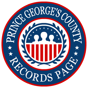 A round, red, white, and blue logo with the words 'Prince George's County Records Page' in relation to the state of Maryland.